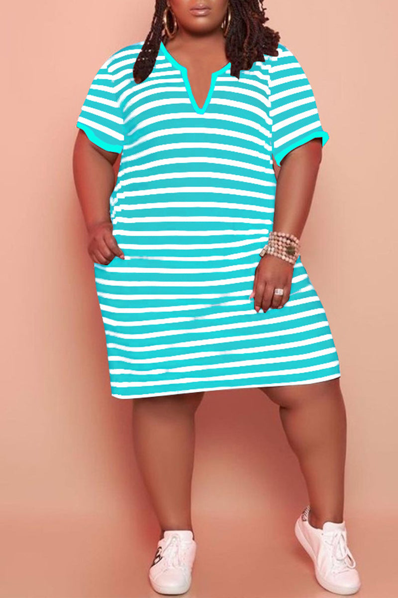 V-Neck Striped Plus Size Casual Mini Dress – SistaDress